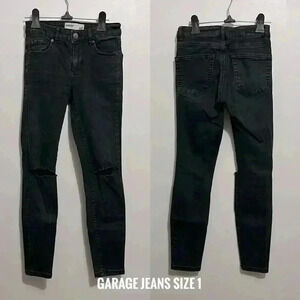 ❤️Garage Black Taille Mi-Haute knee ripped Mid-Rise jeans size  1